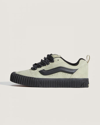 VGeneration Vans Knu Skool light green suede sneakers with black Sidestripe and chunky sole.