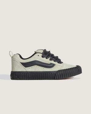 VGeneration Vans Knu Skool light green suede sneakers with black Sidestripe and chunky sole.