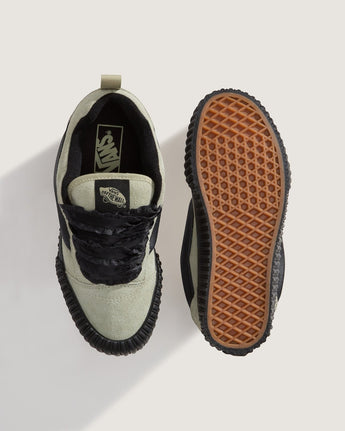 VGeneration Vans Knu Skool light green suede sneakers with black laces and chunky sole. 100% leather.