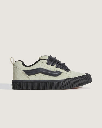 VGeneration Vans Knu Skool light green suede sneakers with black Sidestripe and chunky sole.