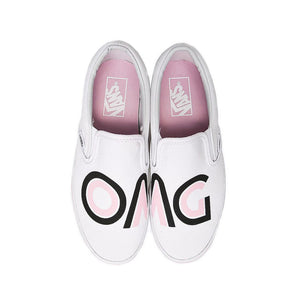  FEMEI, BARBATI VANS Tenisi Classic Slip-On OMG (Sayings) Alb - vgeneration.ro